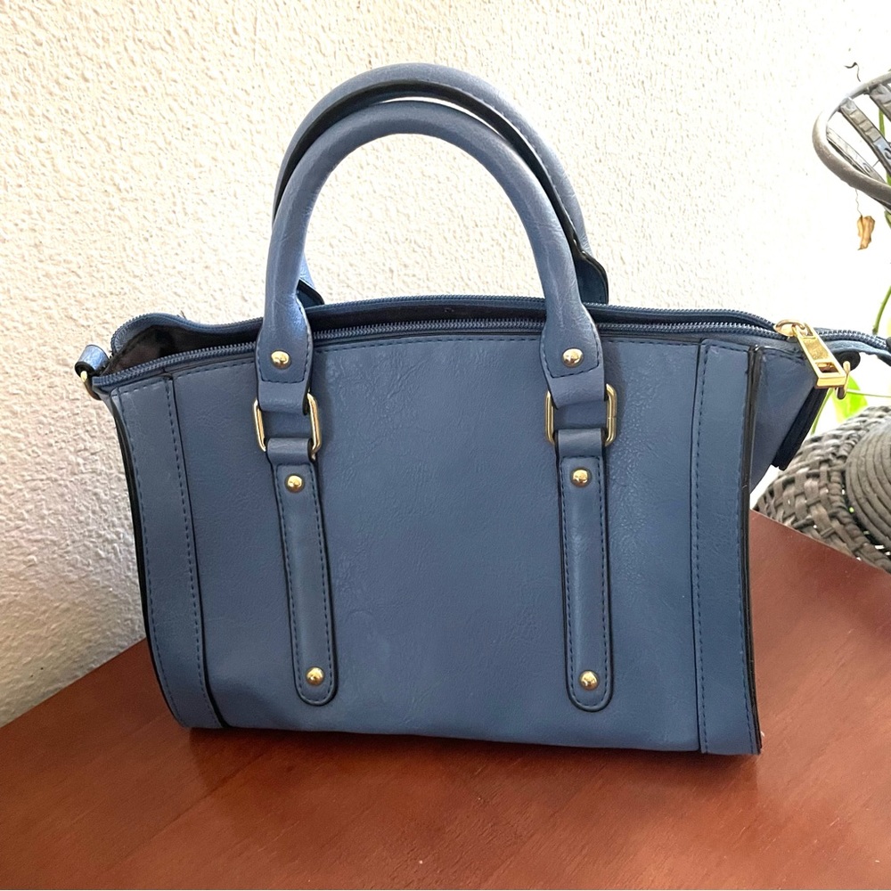 Blue vegan Top handle carryall satchel